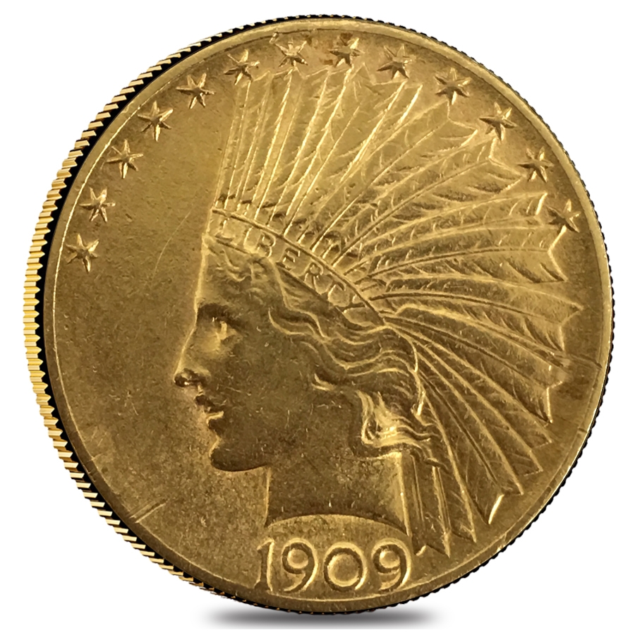 Where is the mint mark on a 1909 Indian head gold coin?