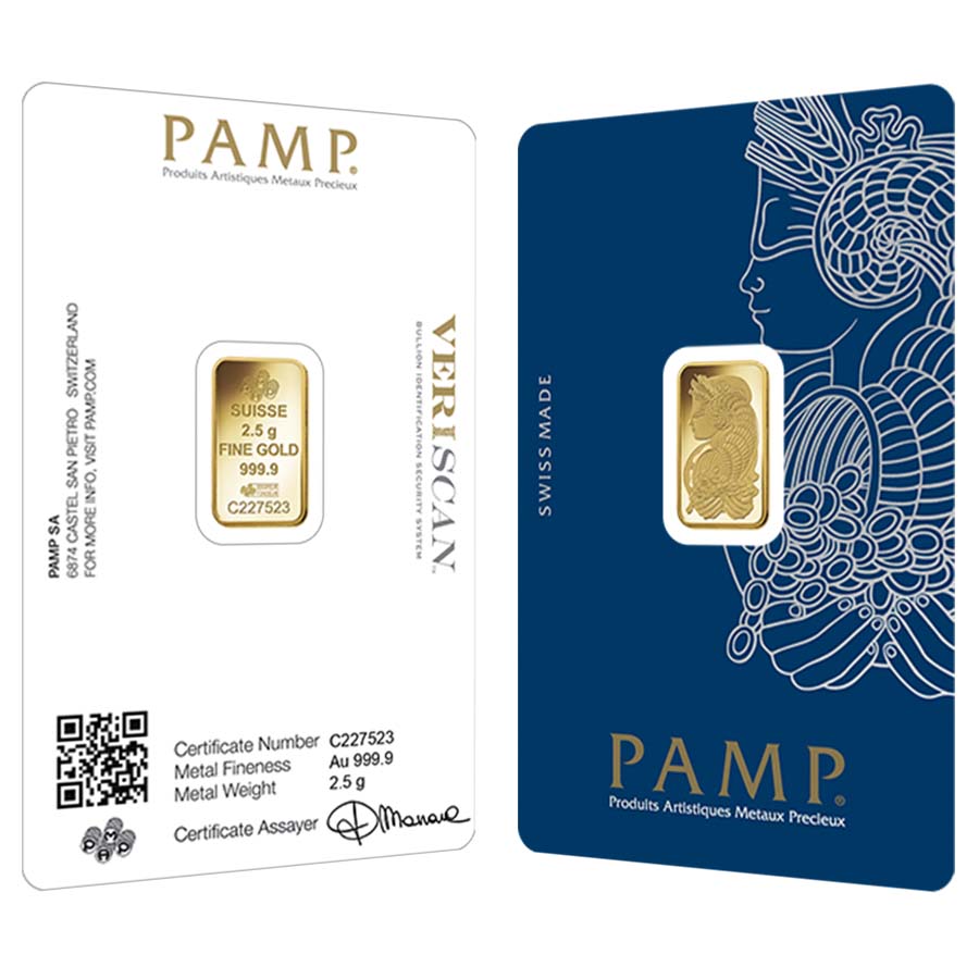 2.5 Gram Gold Bar PAMP Suisse Lady Fortuna Veriscan .9999 Fine (in Assay) Questions & Answers