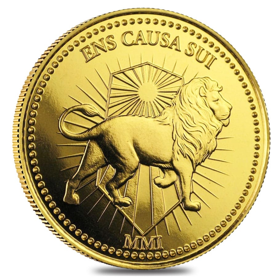 What is featured on the obverse of the gold round?