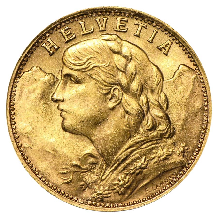 20 Francs Swiss Helvetia Vreneli Gold Coin AGW .1867 oz AU/BU (1897-1949, Random Year) Questions & Answers