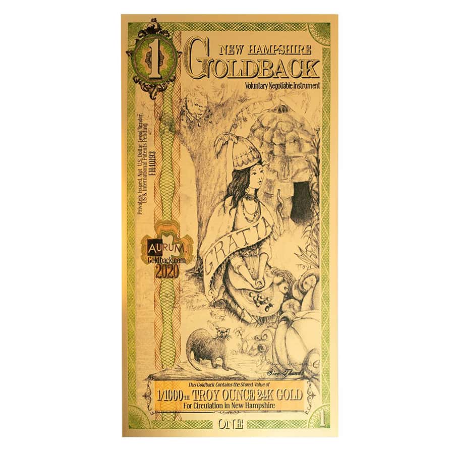 1 New Hampshire Goldback 1/1000 oz 24K Gold Foil Aurum Note Questions & Answers