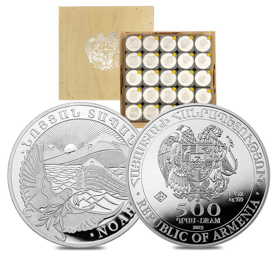 Monster Box of 500 - 2023 Armenia 1 oz Noah's Ark Silver Coin 500 Dram .999 Fine BU (25 Rolls, Tube of 20) Questions & Answers